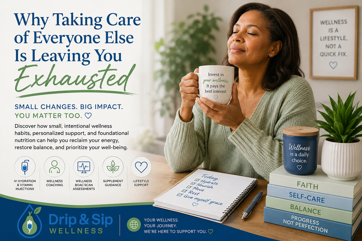 Wellness coaching, wellness consultations, body scan assessments, supplement guidance, and proactive wellness support in Augusta, Georgia by Drip & Sip Wellness.