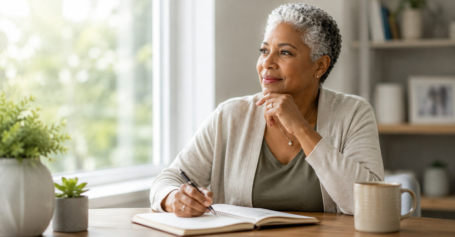 Woman reflecting on her health and preventive care as part of healthy aging in Augusta, Georgia.